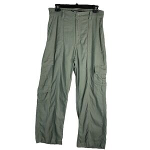 Hollister Ultra High-Rise Baggy Linen Blend Green Cargo 10" Wide Leg Pants M